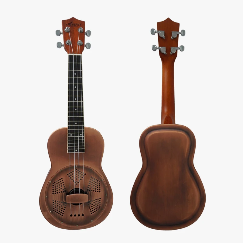 Aiersi-Brass Body Resonator Ukulele with Free Hard Case, Matt Red, Copper Finish