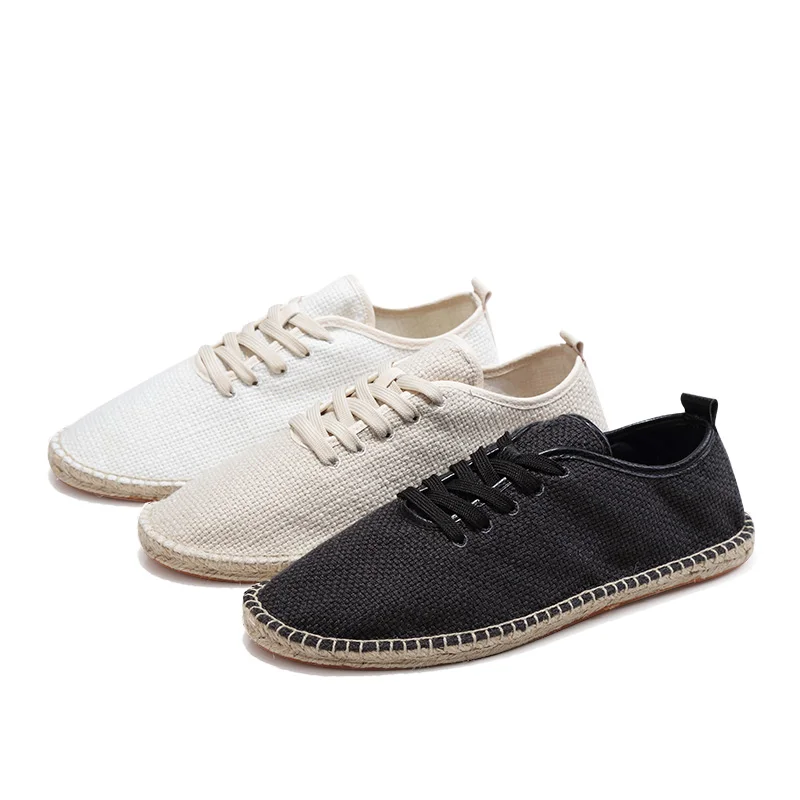 Classic Linen Casual Flats Shoes Men Espadrilles Loafers Fashion Women Canvas Shoes Casual Fisherman Driving Footwear Pluse Size