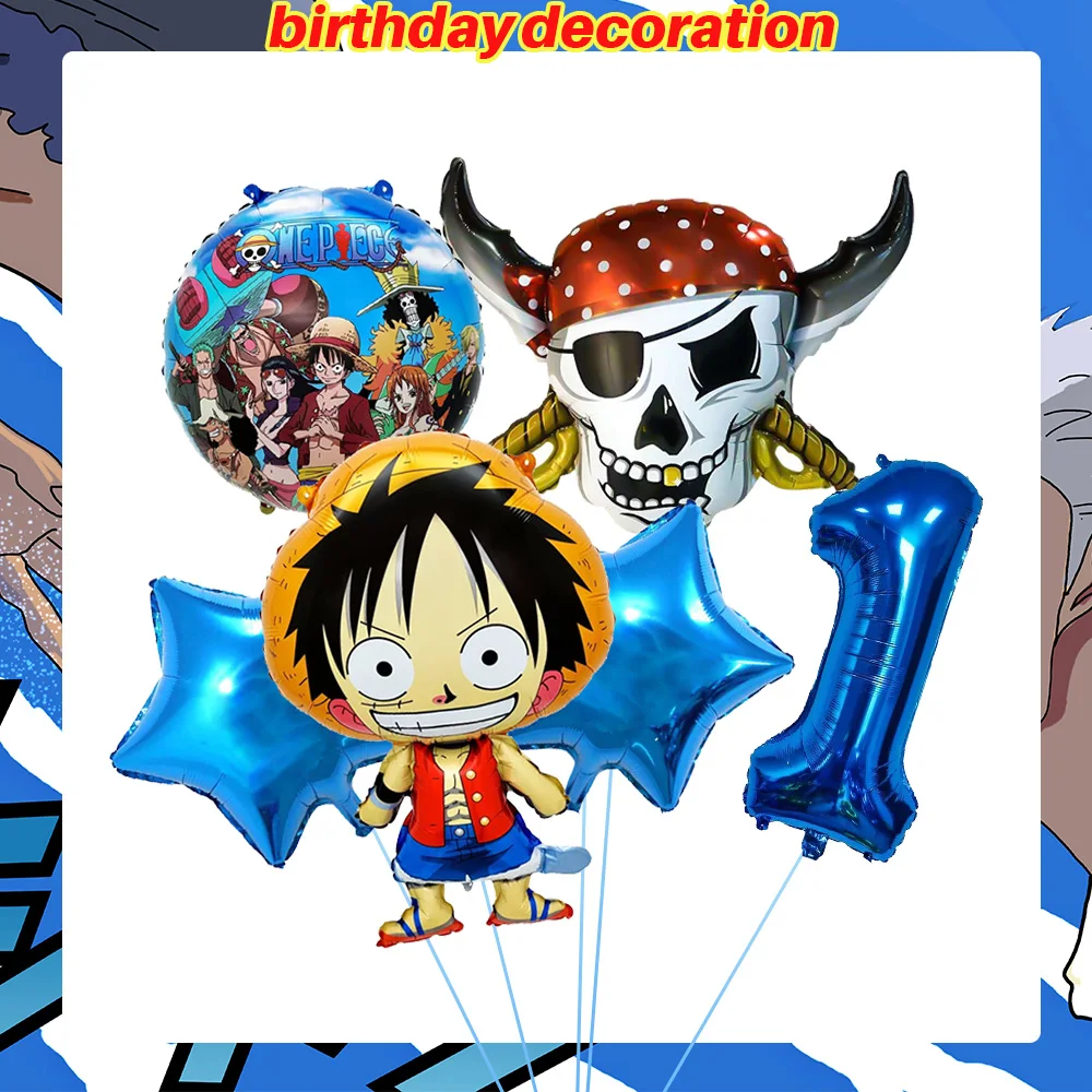 One Piece Anime Figuren Aufkleber Schlüsselanhänger Luftballons One Piece Anime Party-Set One Piece Themen-Geschenke für Gäste Babyparty