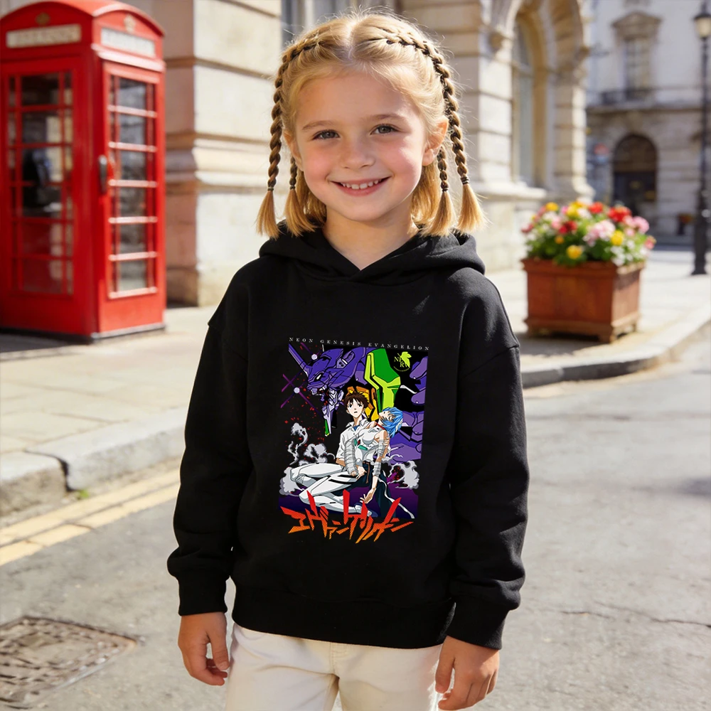 Moletom Infantil com Estampa de Anime Evangelion Shinji x Rei para Meninos e Meninas, Suéter de Fleece Quente e Grosso para Outono e Inverno