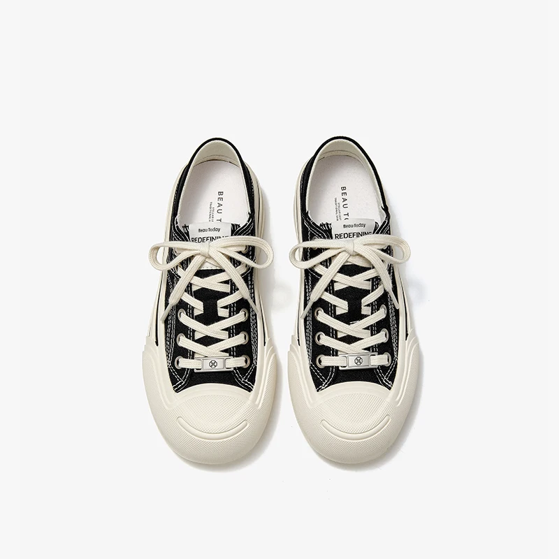 BEAUTODAY Casual Sneakers Women Round Toe Thick Sole Canvas Lace Up Mixed Colors Platform Shoes with Silver Metal Buckle 29261