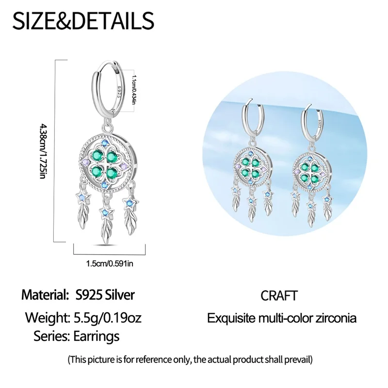

Original 925 Sterling Silver Sparkling Lucky Dream Catcher Earrings CZ Zircon Earrings For Women Fine Birthday Jewelry Gifts ﻿