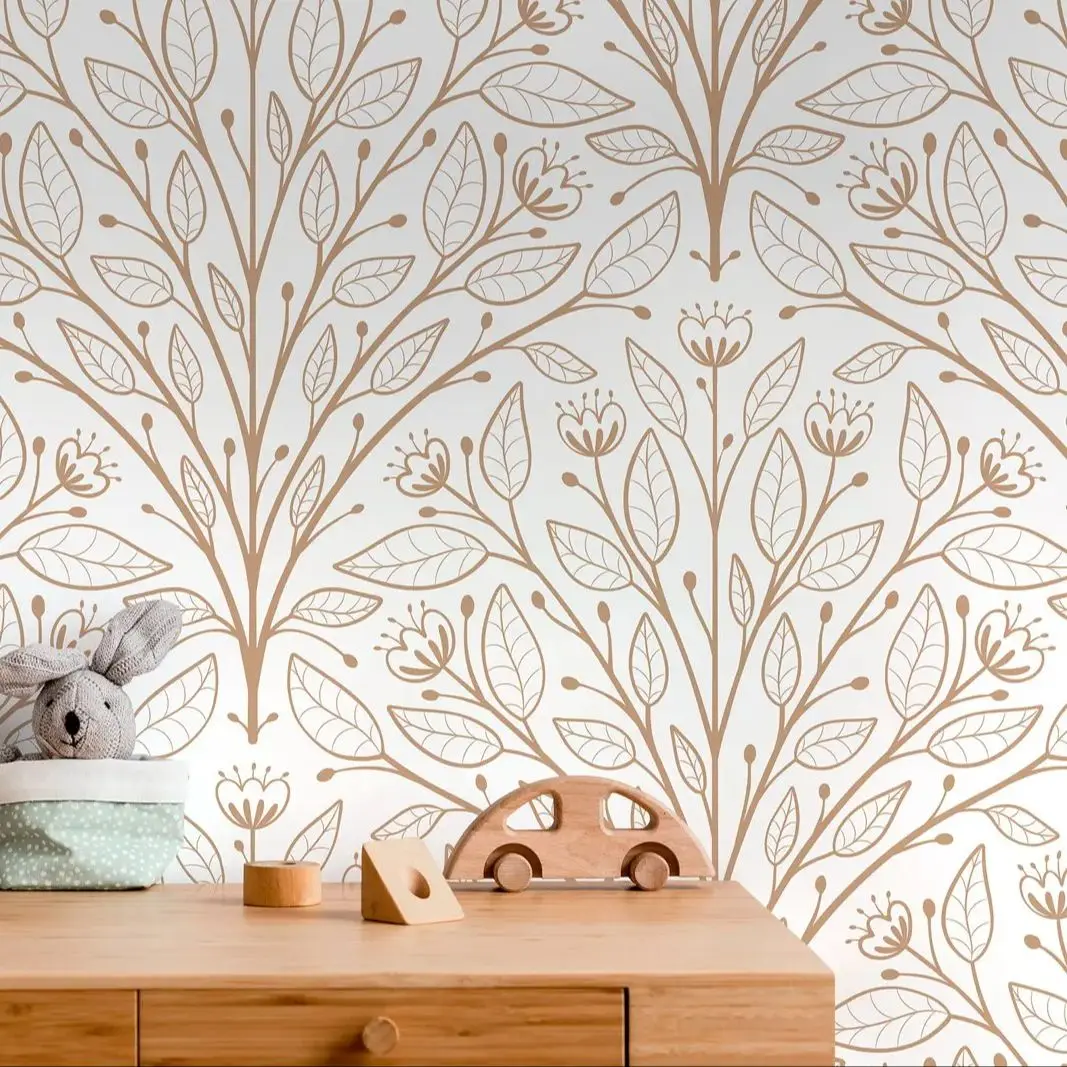 Beige Boho Bloemenbehang, Schil en Stok Behang Voor Home Decor Wall Art Wall Decor, zelfklevend Papieren Meubilair, 50*300CM