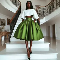 Custom Made Green Silk Satin Short Skirt 6 Options High Low Evening Party Skirts Long Pleated Taffeta African Formal Maxi Skirt