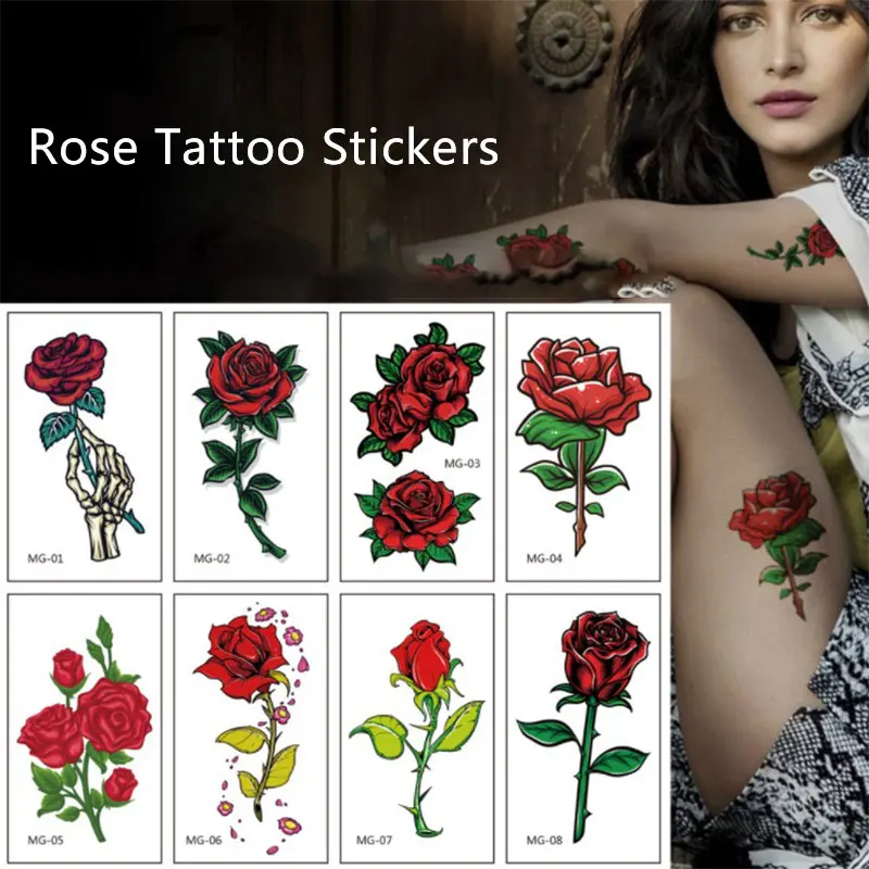 

Waterproof Temporary Tattoo Stickers Beautiful Flower Rose fake Flash Unisex