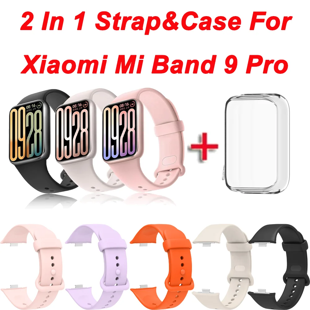 Soft Silicone Strap&Full Protective Case for Xiaomi Smart Band 9 Pro/ 8 Pro/ 10 Pro Straps for Women Men,Replacement Wristbands