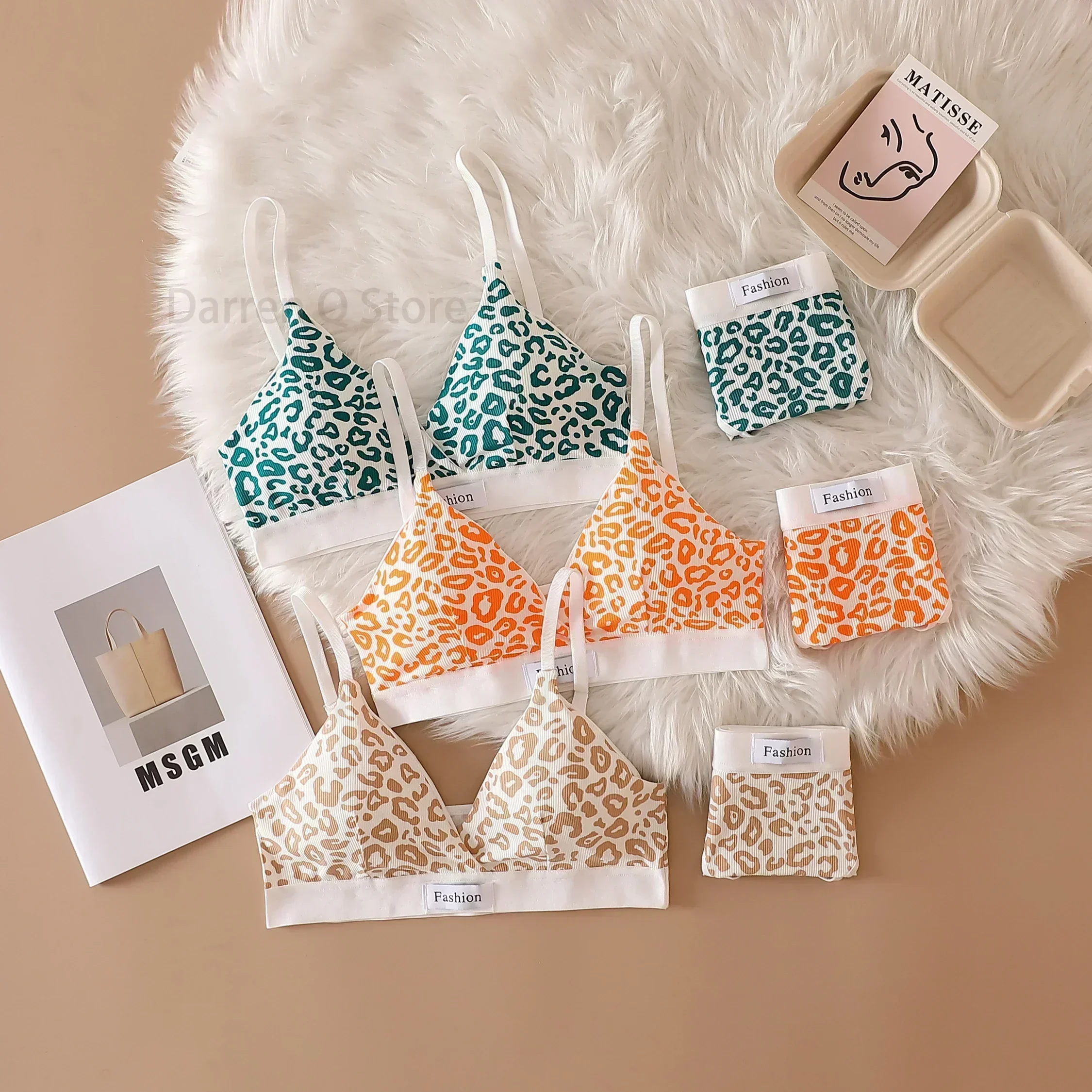 النساء سلس الصدرية مجموعة منخفضة الخصر سراويل ليوبارد Bralette مثير مجموعة الملابس الداخلية Vneck الرياضة حمالة الإناث ملابس داخلية قطنية مجموعة