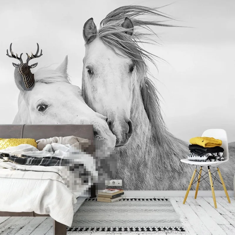 Custom 3D Photo Wallpaper Living Room Bedroom Wall Painting Nordic Modern Couple White Horse Wall Decor Mural Papel De Parede