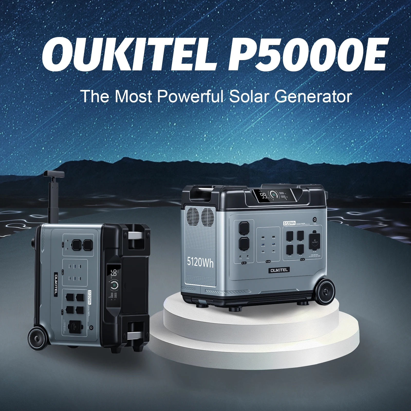 OUKITEL P5000E Portable Power Station UPS 2200W 5120Wh LiFePO4 Battery Solar Generator Pure Sine Wave AC Outlet Power Supply