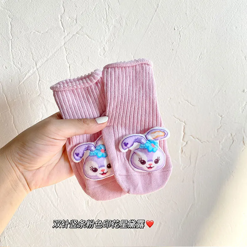 Disney Mickey Minnie Mid-Tube Cotton Socks Baby Doll Socks Stitch Nonslip Dispensing Floor Sockskiss Baby Sock for 0-2 Years Old