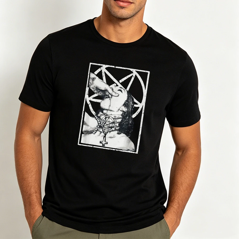 T-shirt Gothique Satanique Pentagramme pour Homme – Col Rond Manches Courtes Esthétique Grunge Alternative – Cadeau Idéal pour l'Été