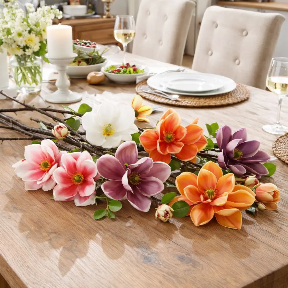 

Большая искусственная магнолия ручной работы, реалистичная ветка магнолии из ЭВА, на ощупь как настоящая, из искусственного шелка, для декора стола