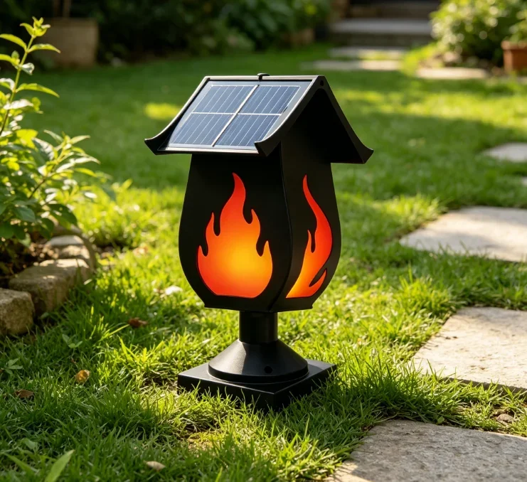Solar Column Headlights Simulated Flame Lights Outdoor Waterproof Solar Powered Lights For Garden Courtyard Landscape Decoration