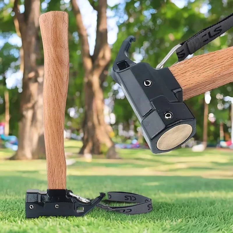 Outdoor Camping Copper Hammer Tent Tarp Nails Pegs Hammer Wooden Handle Outdoor Multifunctional Tools view 2