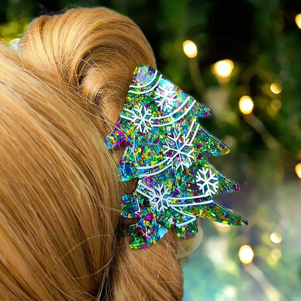 큰 크리스마스 트리 헤어 클로 클립, 다채로운 아크릴 크리스마스 선물 헤어 클로, 강력한 홀드 헤어 액세서리, 수제