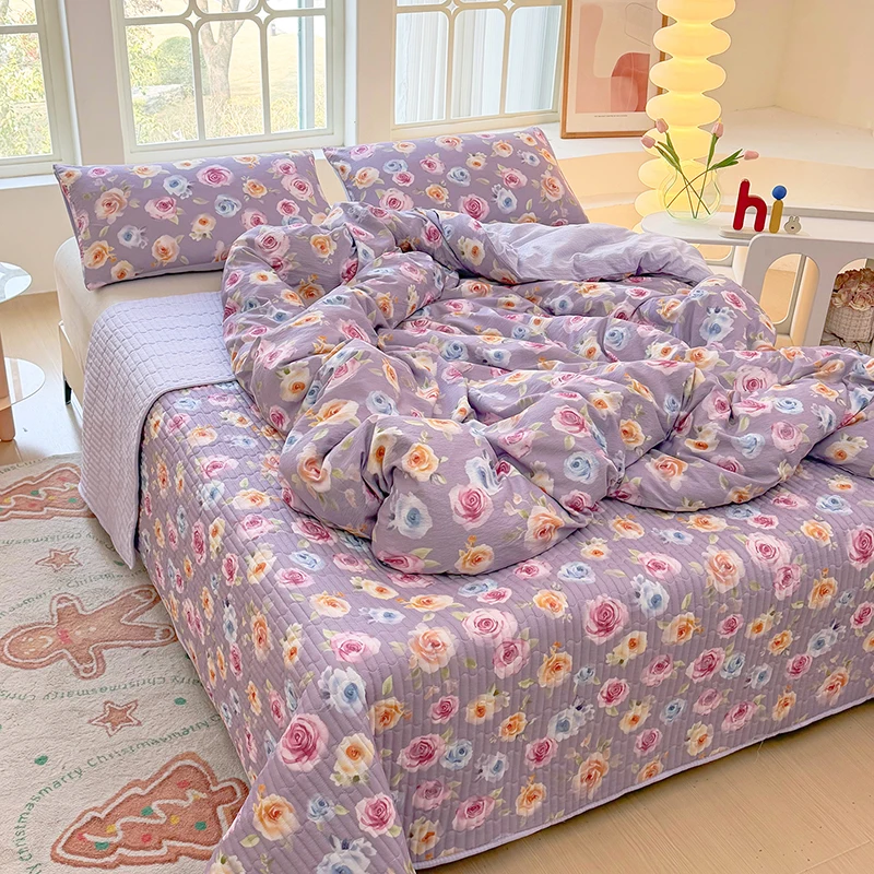 Double-layer Gauze Bedding Set For Adults Flower Style Bed Sheet Sets Single/Queen/King Soft Bed Cover Full Set Bedding 이불세트