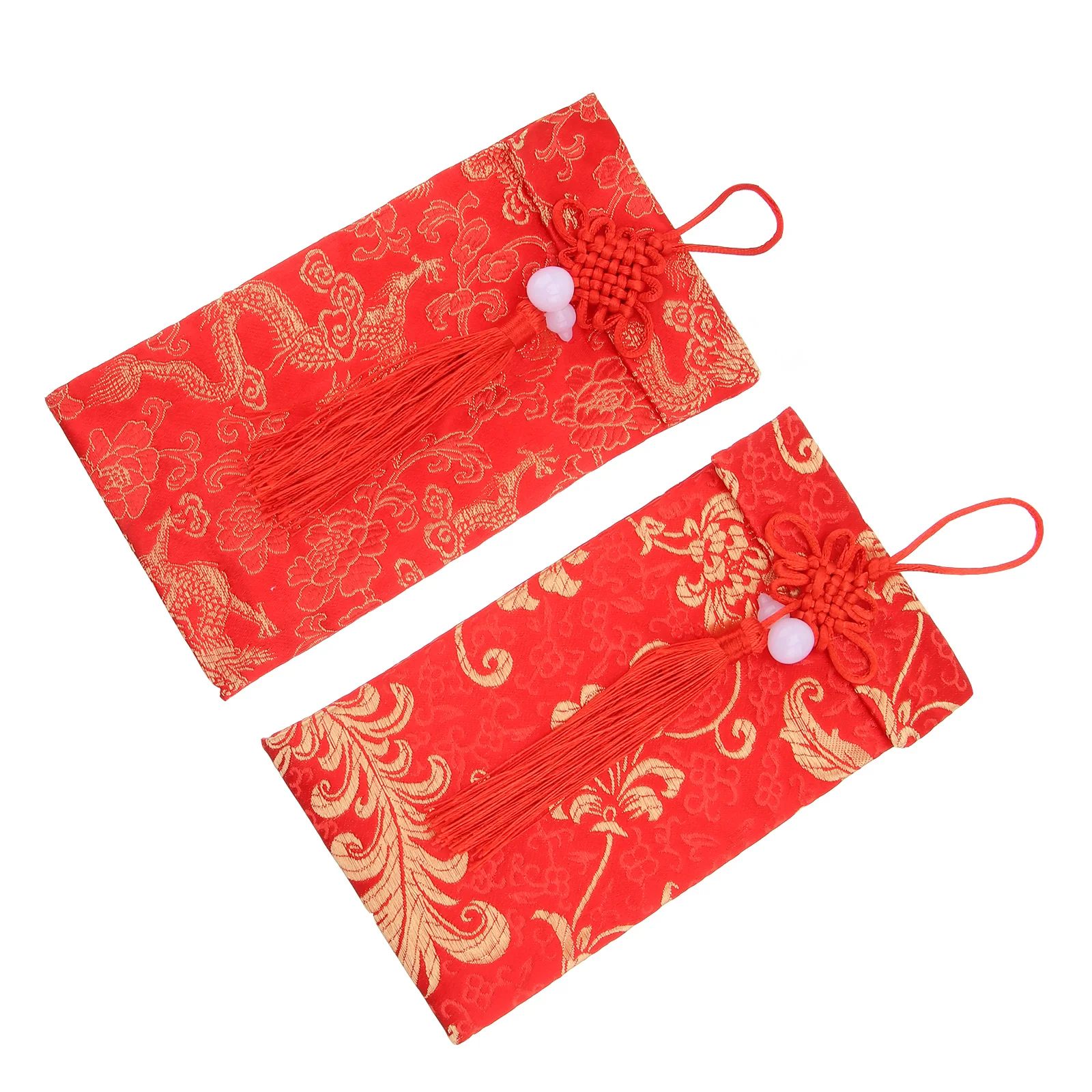 2Pcs Chinese Knot Red Envelopes Brocade Money Pouch Delicate Design Wedding Festival Party Gift Celebration Money Bag