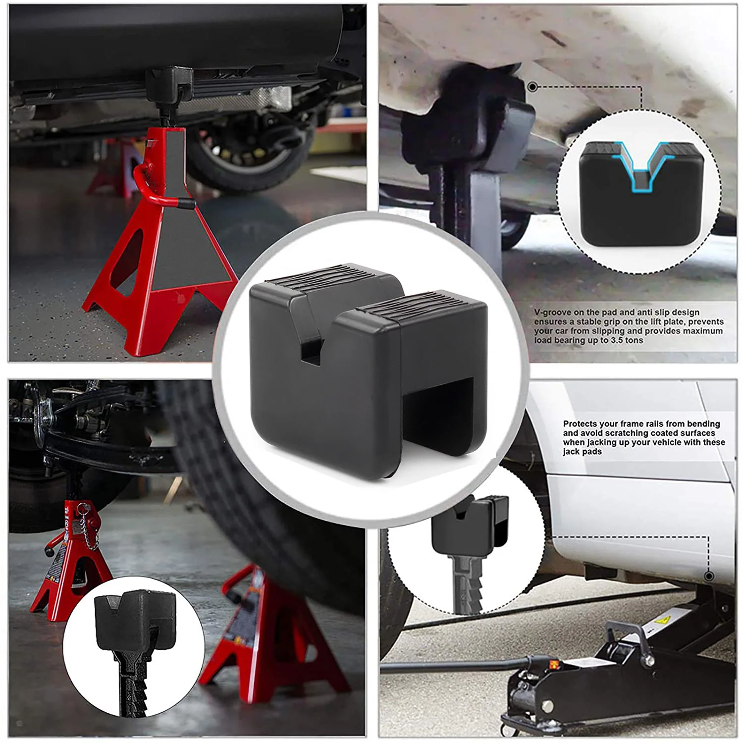 2/4pcs Universal Car Jack Stand Pad Axle Stand Lifting Heavy Rubber Anti Slip Sill Damage Protector Rail Slotted Repair Tools