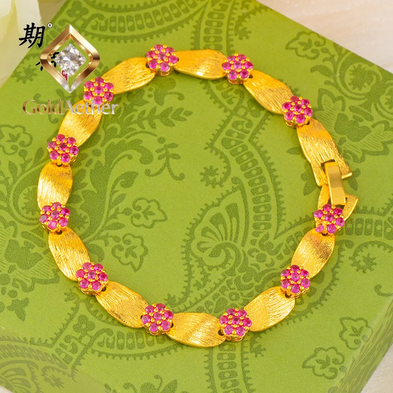 

Роскошный браслет GoldNouveau из чистого золота 24K 9999 пробы с розами, бриллиантами и матовой отделкой в виде цветочной ленты, браслет Gipsophila для женщин.