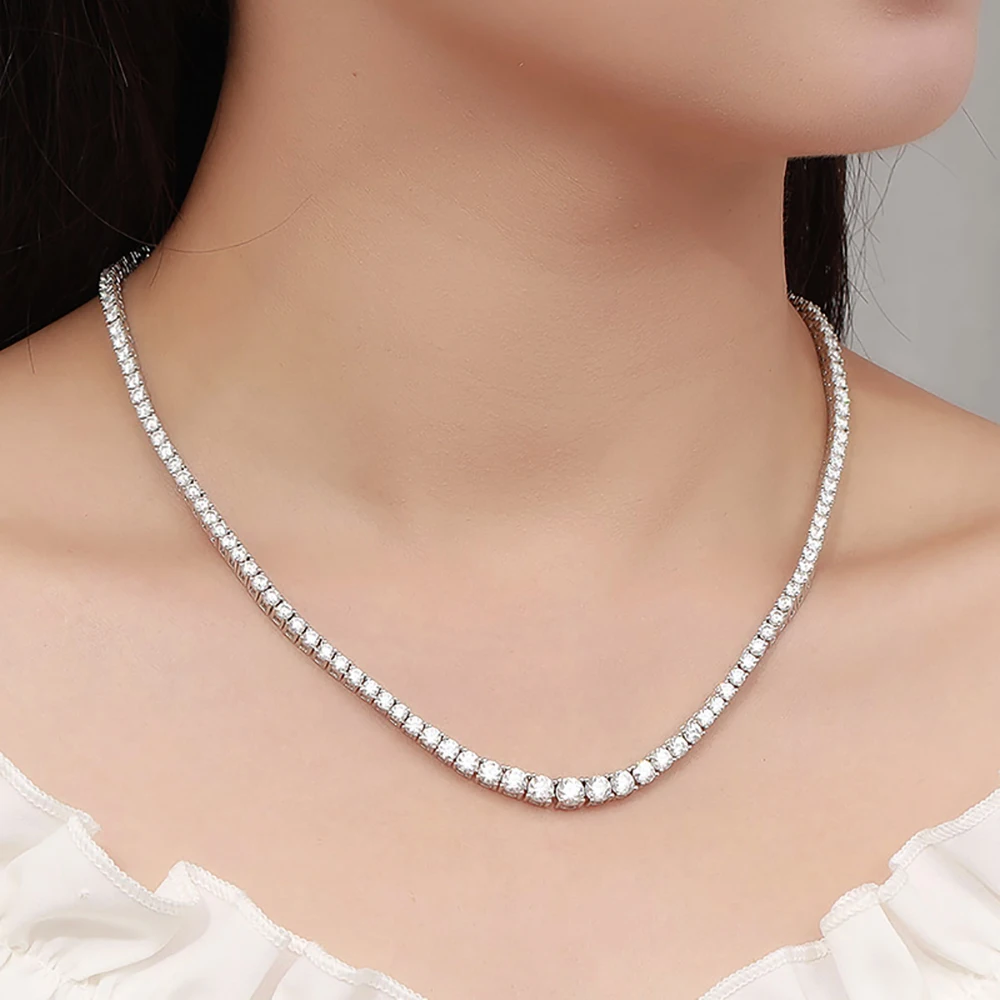 Serenty D Color Graduated Size Moissanite Tennis Necklace for Women Man Anniversary S925 Sterling Silver Neck Chain Fine Jewelry