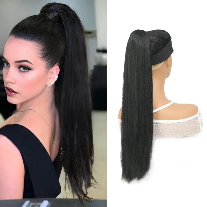 Xnaira Sintético Ponytail Extensões, Rubber Band Cabelo, Trançado Pony Cauda Hairpiece, 24"