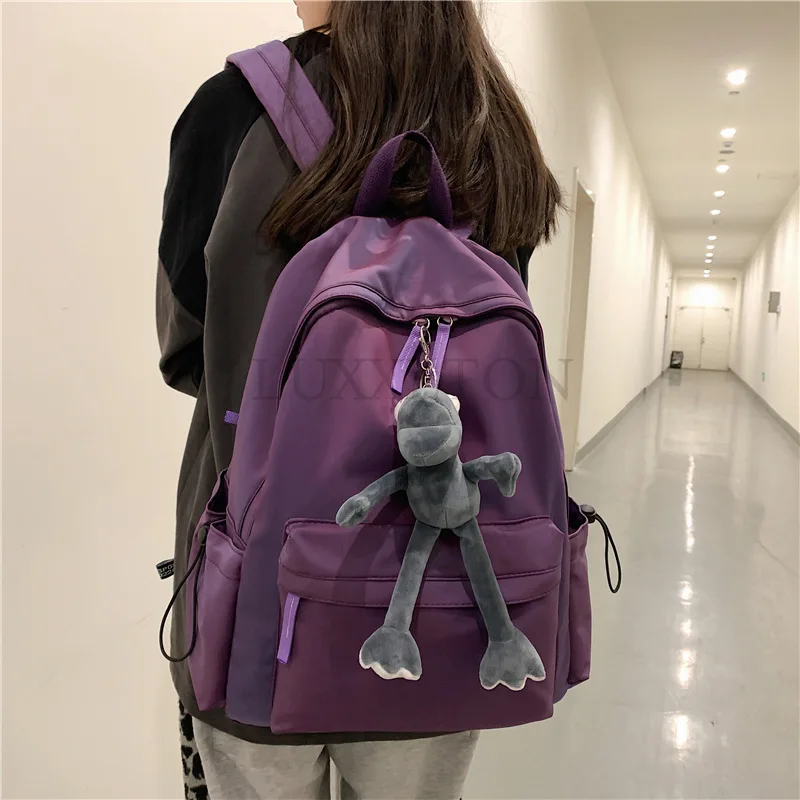 Simple Solid Color Backpack Women Waterproof Nylon School Bag Girl School Bag Women Travel Backpack Shoulder Bag