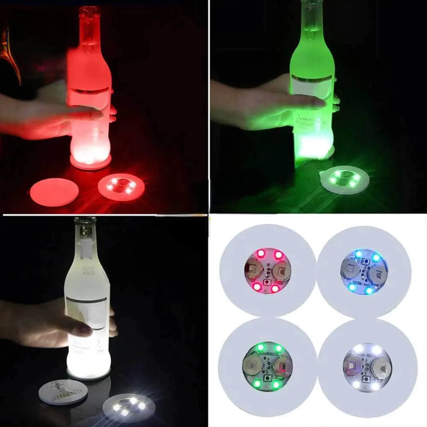 New LED Coaster Stickers Luminous Drinks Cup Pads Wine Liquor Bottles Coaster Sticker Bars Atmosphere Lights Cup Sticker Pads