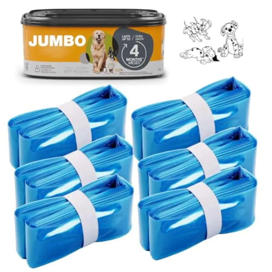 

6 pcs Jumbo 26FT refill Pet Waste Bags Compatible with Your Genie Dog Poop Trash can pet dog poop bags Dog Waste Disposal for O