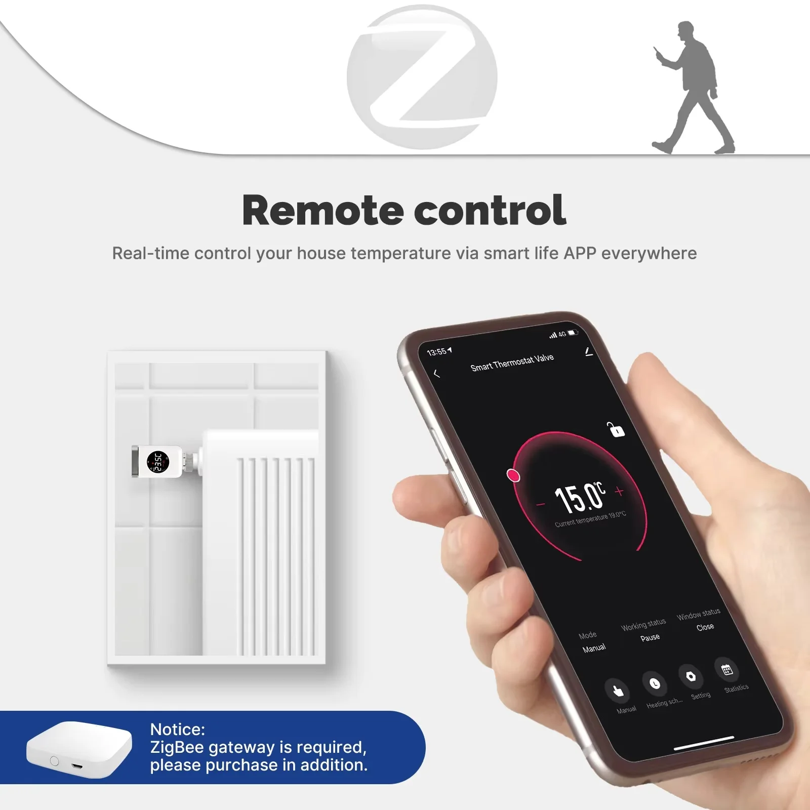 

Умный термостатический клапан для радиатора MOES Tuya Zigbee TRV с программированием и дистанционным управлением через приложение, поддержка Alexa и Google Home