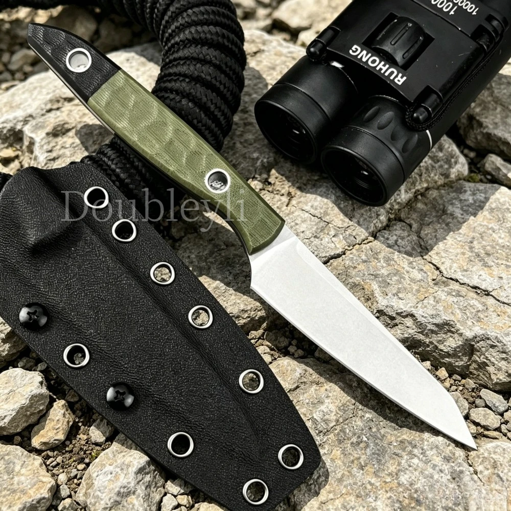 高硬度ピーリングナイフ-edc-ストレートナイフ-ポータブル旅行ハイキングフィッシングナイフ-g10-グリーンハンドル-k-シース付きキャンプナイフ