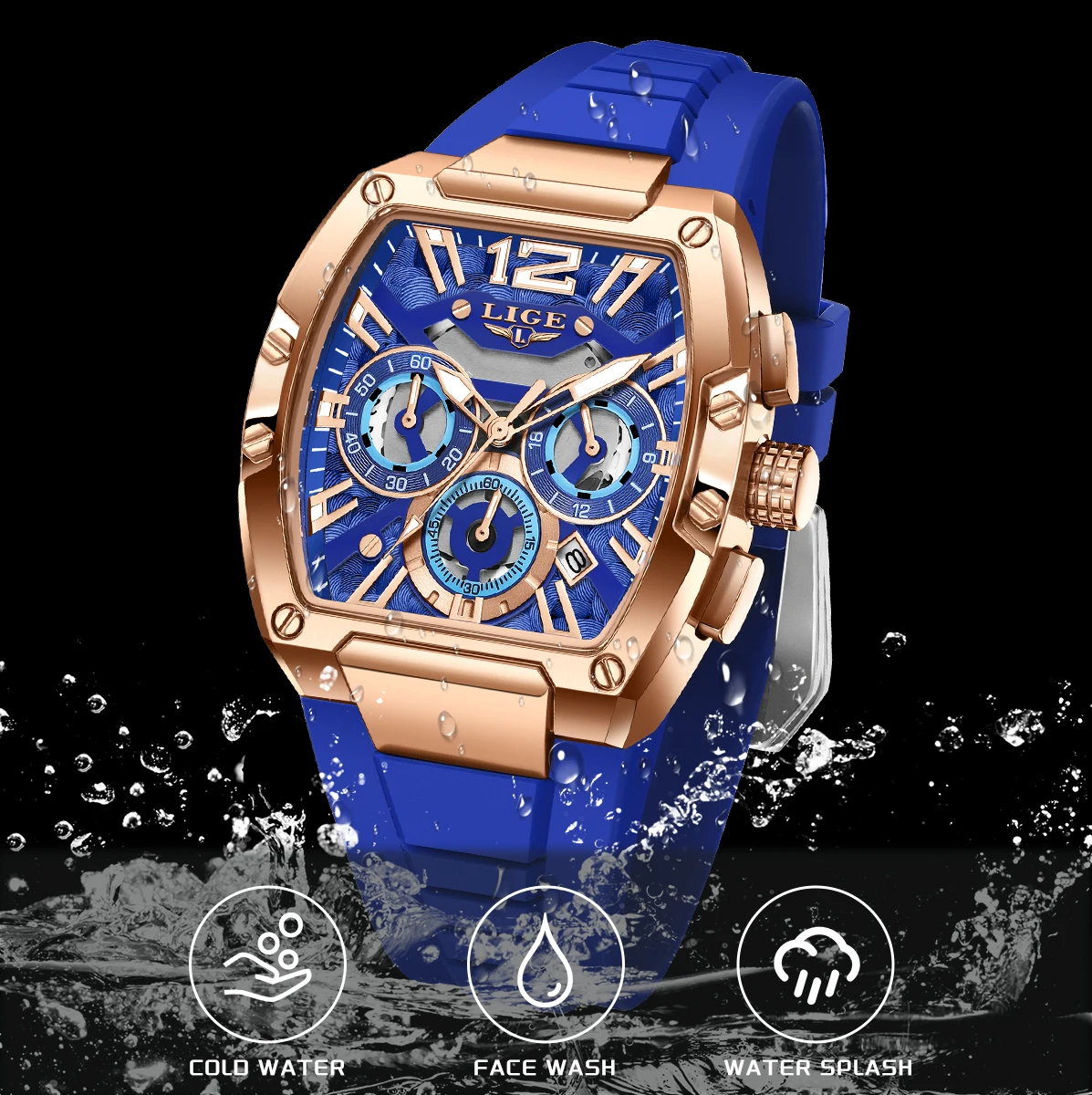 LIGE 2026 Luxury Watch For Men Silicone Waterproof Luminous Men Watch Calendar Chronograph Wrist Quartz Watch For Halloween Gift