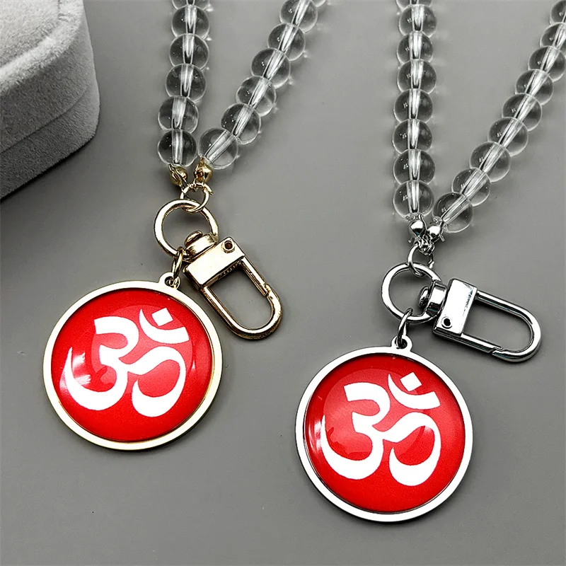 

Stainless Steel Yoga Om Symbol Red Glass Medal Car Pendant for Women Men Gold Color Religion Buddhism Sign Pendants Jewelry Gift