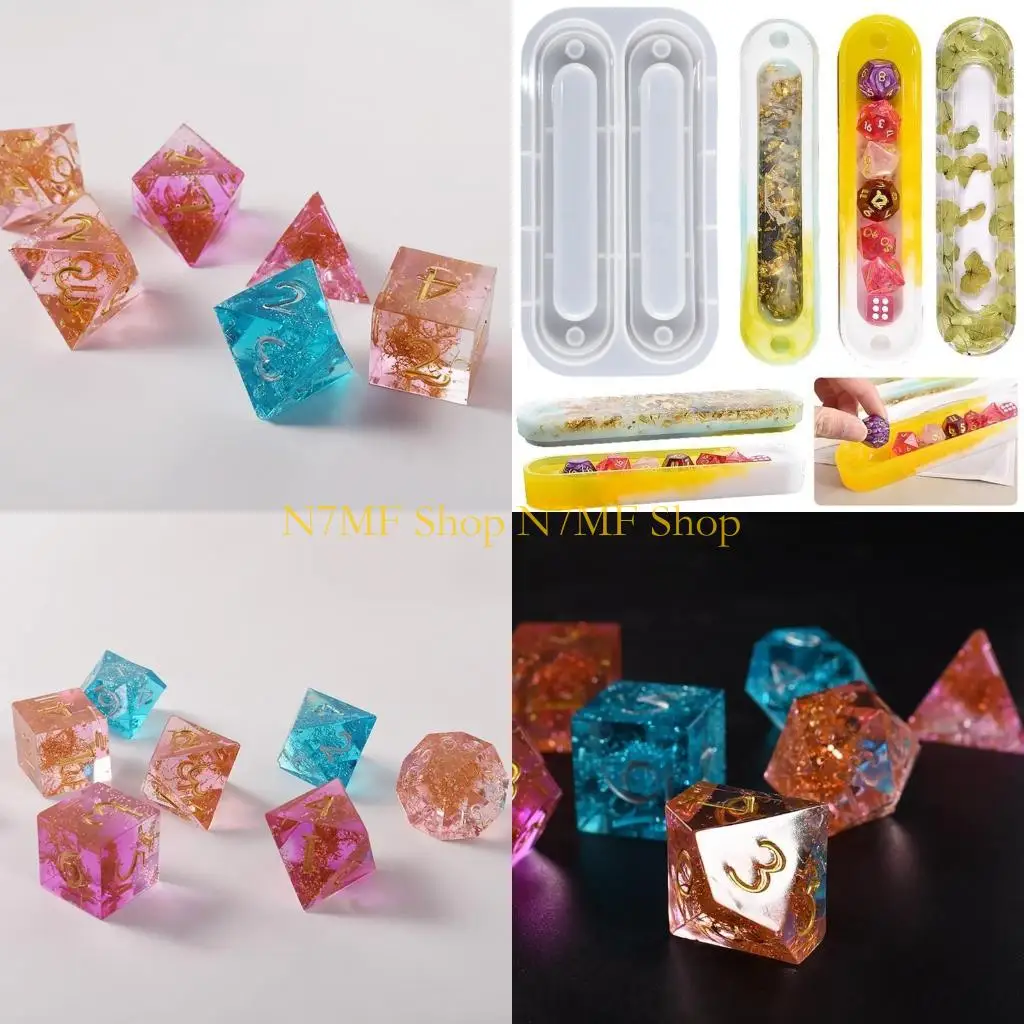 

N7MF 7 Dices Square Triangle Dices Mold Numbers Game Silicone Mold with Box