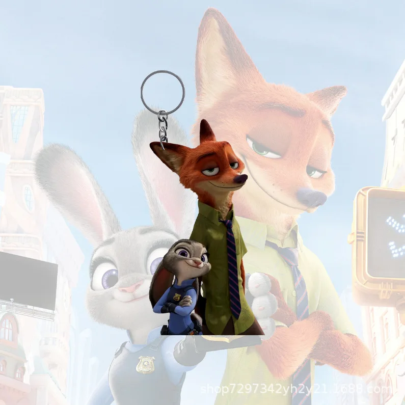 Zootopia keychains  animation peripherals cartoon peripheral acrylic  Judy the Fox and Rabbit for both men and women