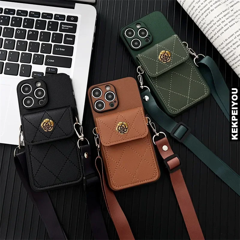 

Stylish leather crossbody case with nylon handle strap for iPhone 15 14 13 12 11 Pro MAX 7plus 8plus X/XS XR XSMax