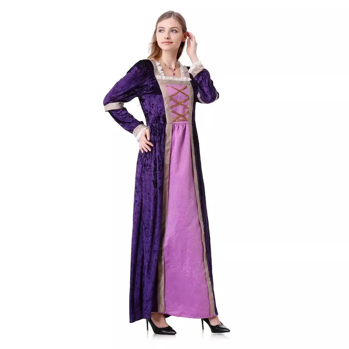 Womens Renaissance Medieval Costume Dress Lace Up Irish Long Dresses Queen Cosplay Retro Gown Halloween Palace Party Dress