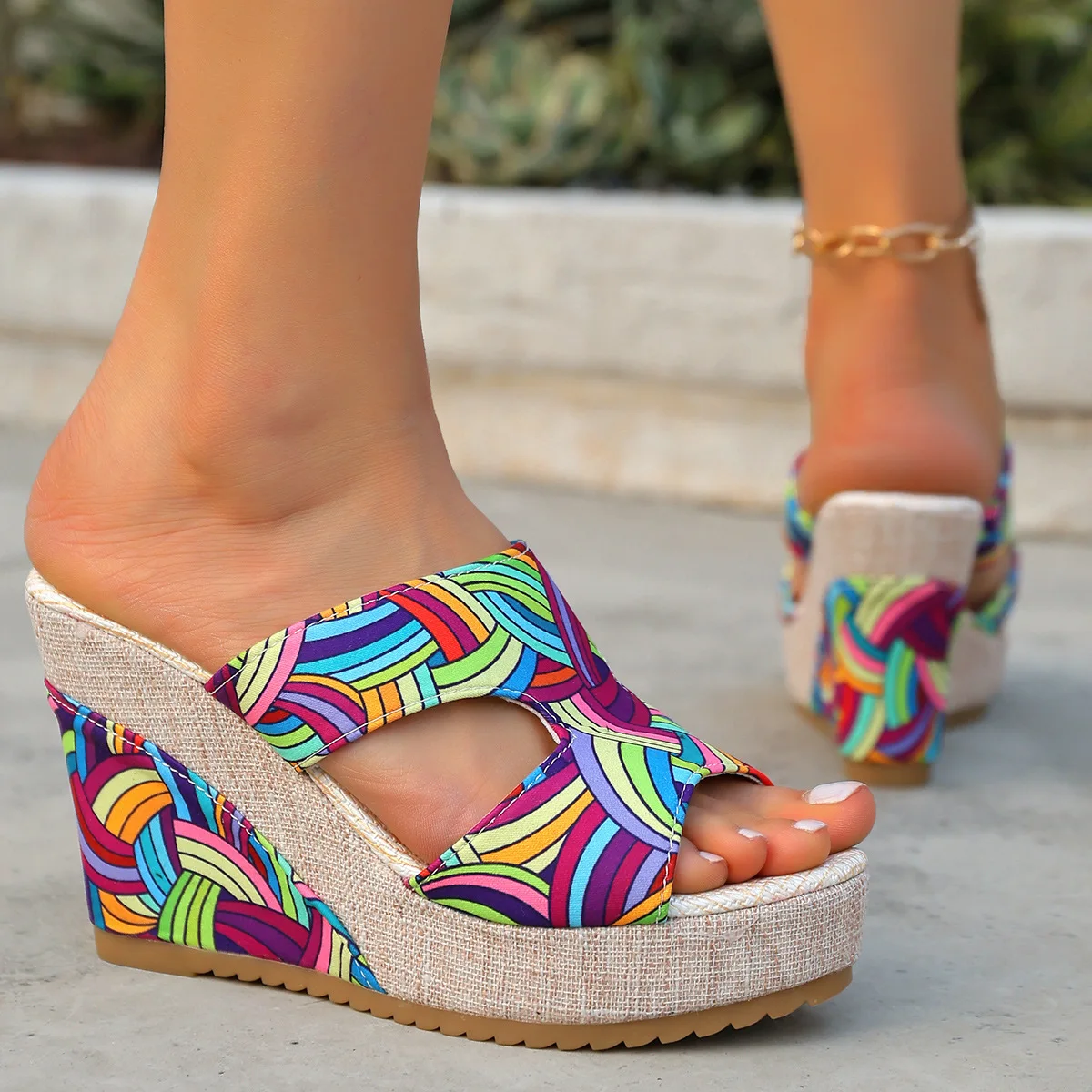 

Women's Sandals Summer Plus Size Wedge Sandals Peep Toe Colorful Heel Buckle women shoes Fashion Roman Sandals for women