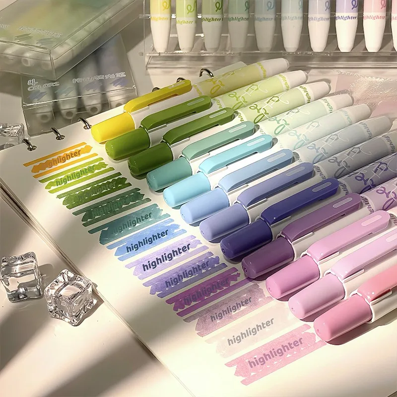 4/12 colors Retractable Gradient Highlighters Pastel Chisel Tip No Bleed Kawaii Cute Stationery for School Office Journaling