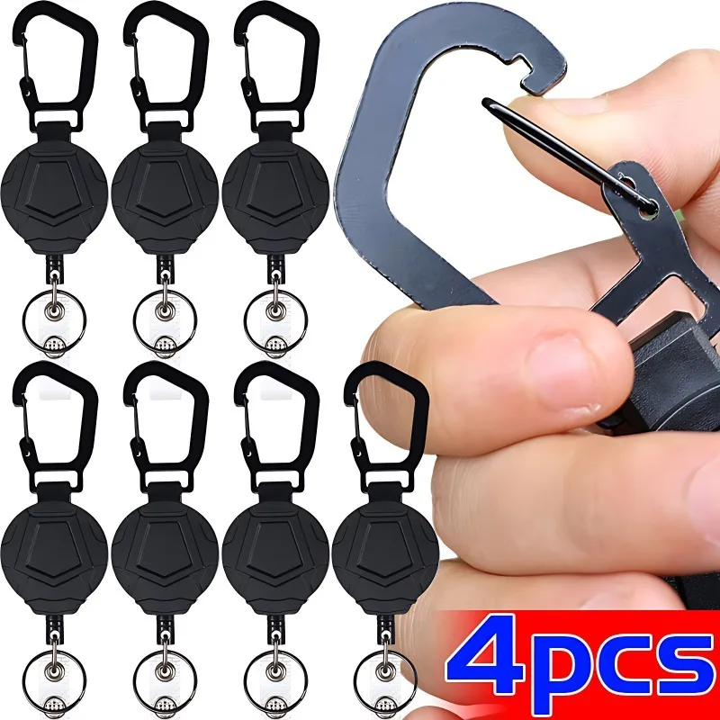 4/1Pcs Anti-theft Metal Easy-to-pull Buckle Rope Elastic Keychain Sporty Retractable Key Ring Anti Lost Yoyo Ski Pass ID Card