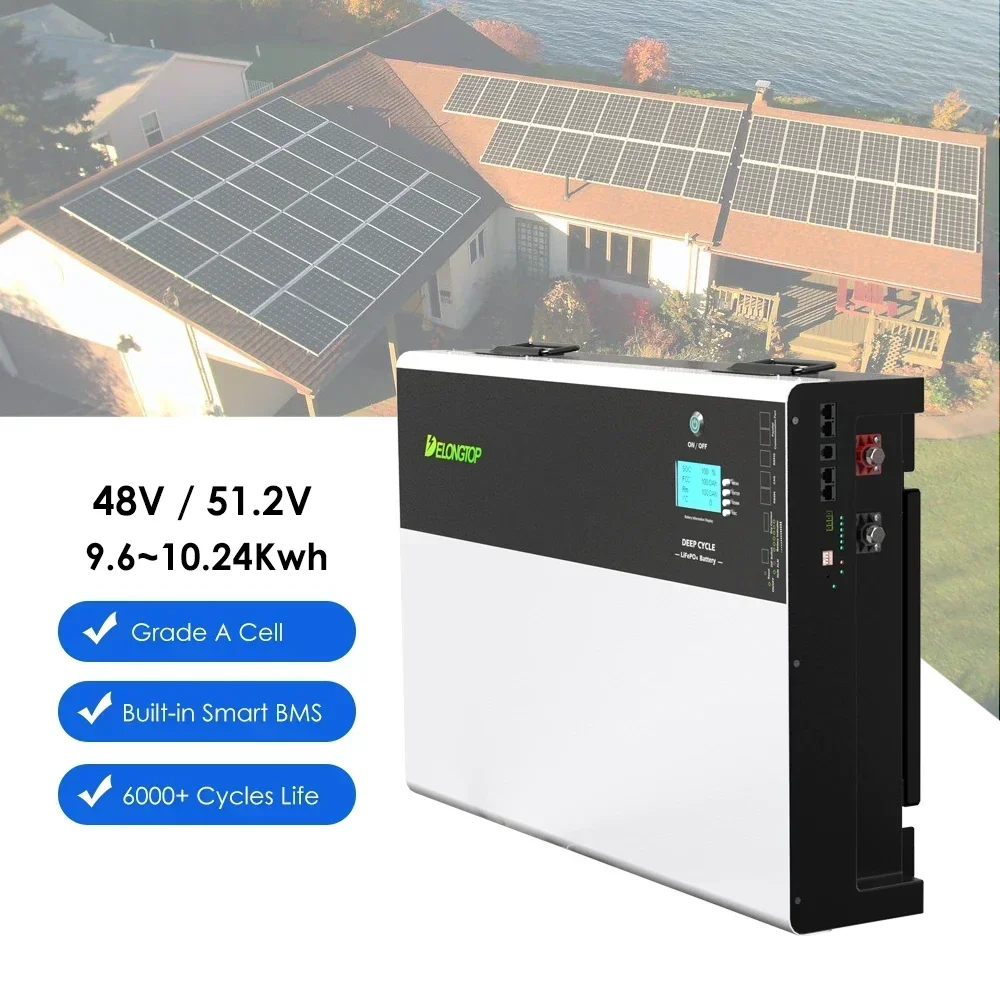 100Ah 200Ah Deep Cycle LiFePO4 Wall Mounted 5Kwh 10Kwh Home Energy Storage  Station for  Off Grid System