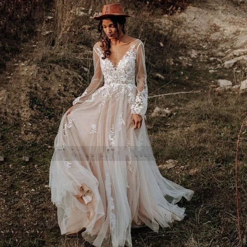 

Romantic Customized A-Line O-Neck 2025 Lace Wedding Dress Long Sleeves Court Train Bride Dress For Women Vestido De Noiva