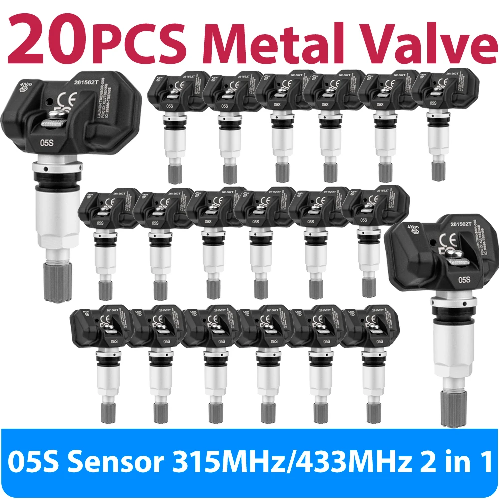 20 pièces LAUNCH X431 TSENSOR-05 Capteur de pression des pneus programmable 315MHz/433MHz 2 en 1, capteur TPMS, outil de réparation et de programmation des capteurs de pression des pneus avec l'outil de réparation des pneus LAUNCH CRT5011E I-TPMS