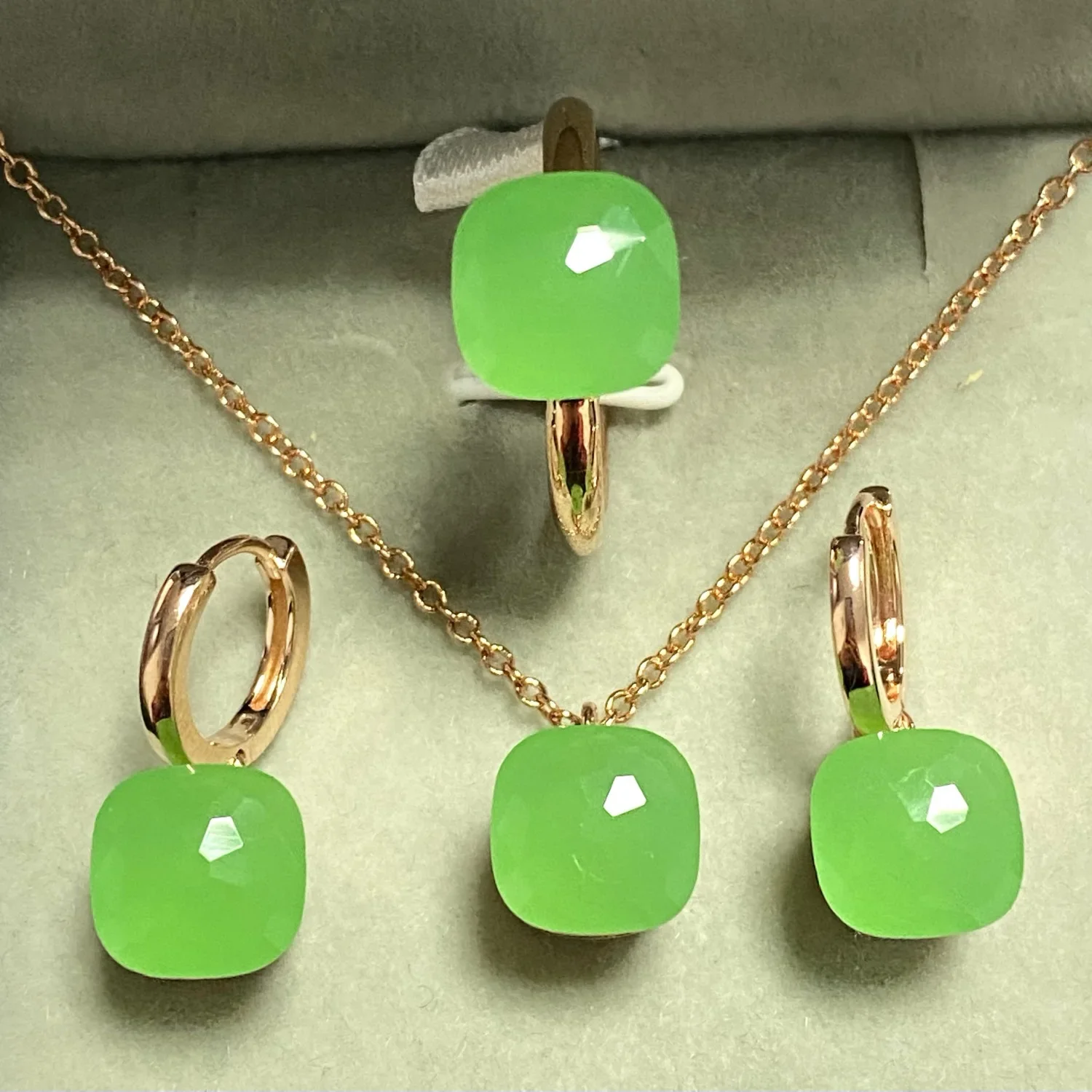 3Pcs Set Rose Gold Candy Crystal Jewelry Set for Women Includes Necklace Earrings Ring Elegant Matching Jewelry Gift Idea
