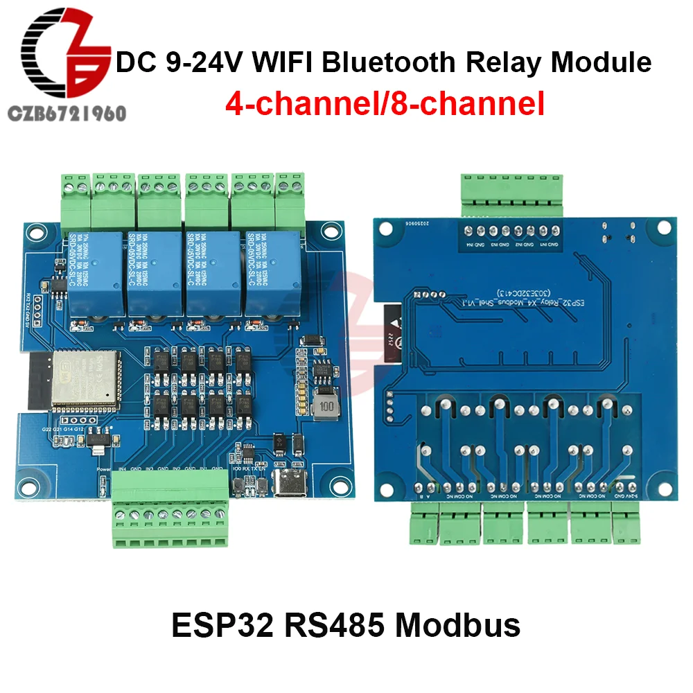

DC 9-24V 4-channel/8-channel Relay Module ESP32 RS485 Modbus WIFI Bluetooth Relay Development Board Switch Power Supply Module