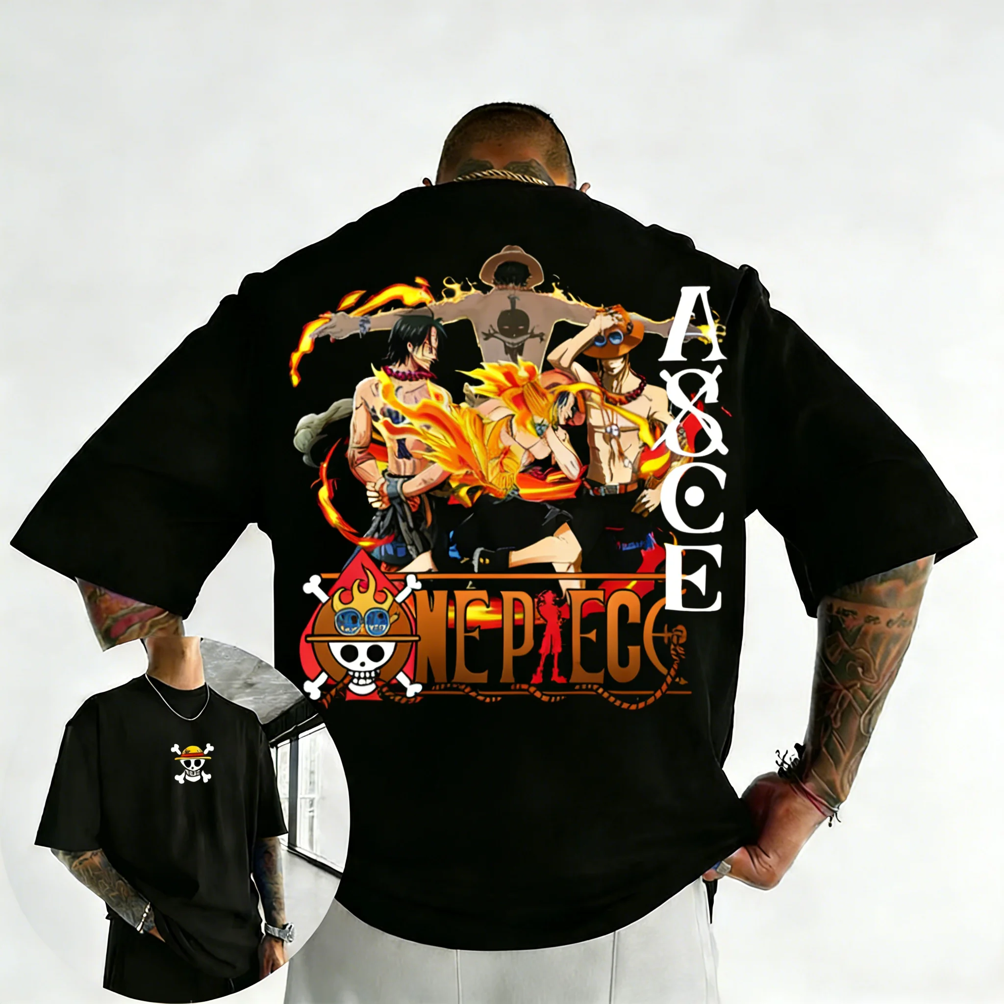 Camiseta de Verano de Algodón para Hombre y Mujer ONE PIECE 2026, Estampado de Anime Ace, Estilo Harajuku, Talla Grande, Holgada, Informal, Y2K, para Padres e Hijos