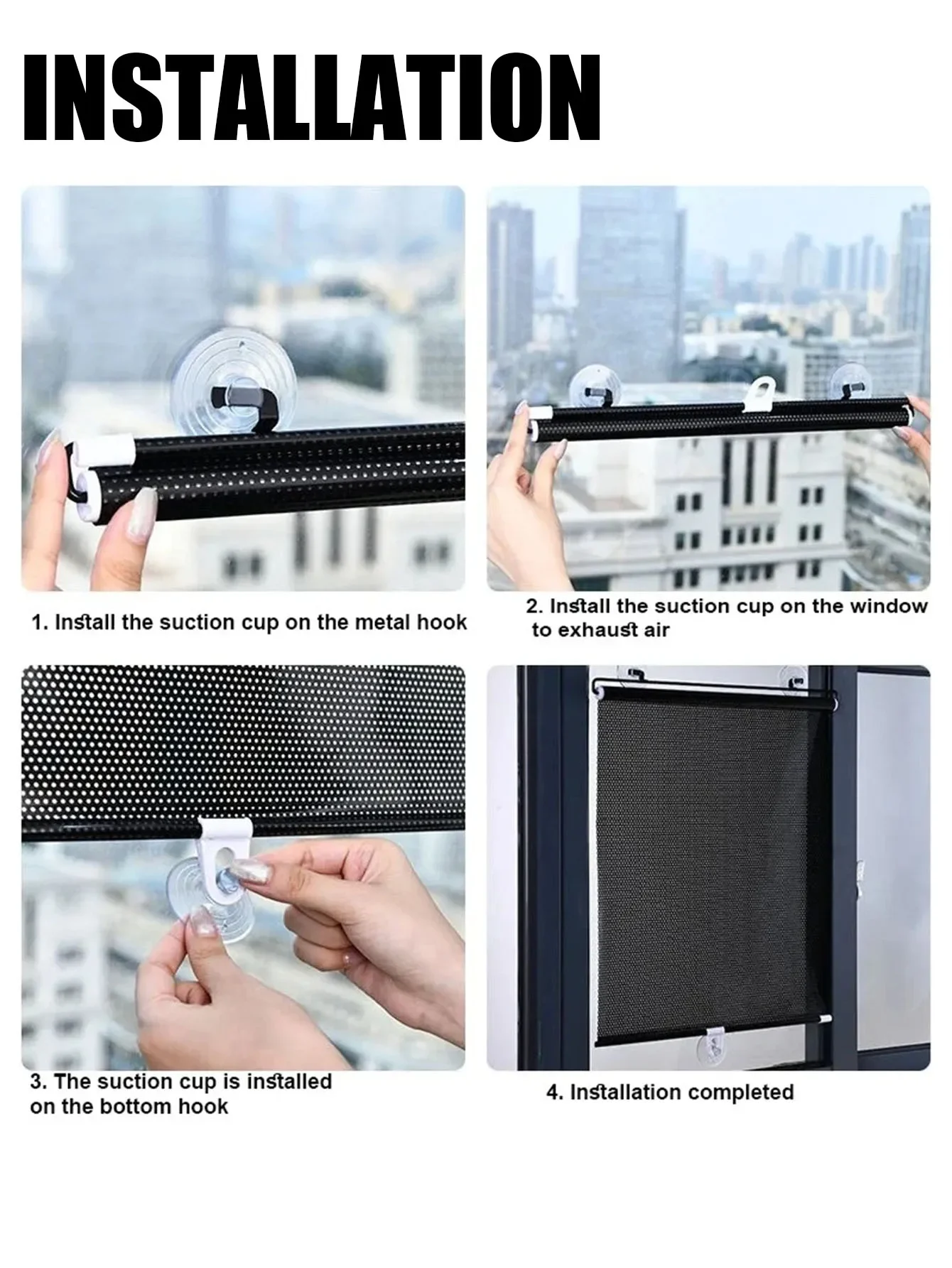 Sunshade Roller Blinds Automatic Retractable Suction Cup Universal Nail free Sunshade Bedroom Kitchen Office Home Decoration