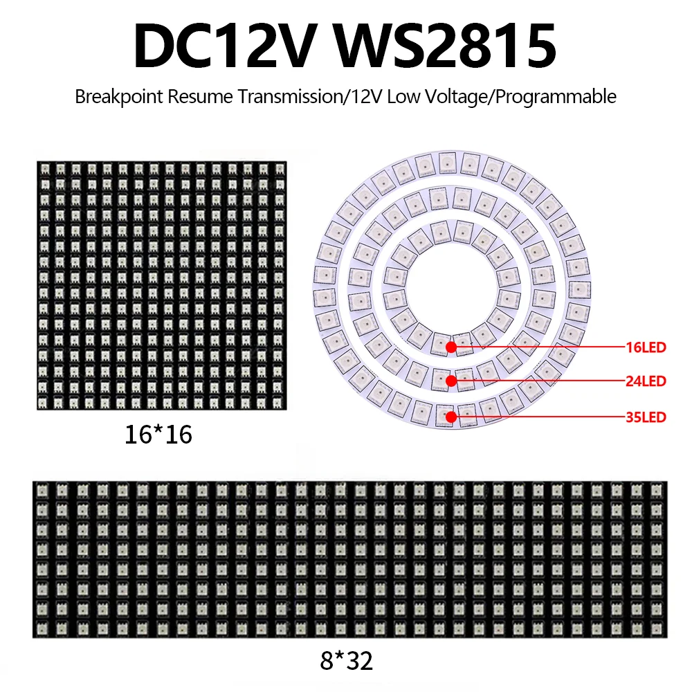 

Car Daytime Running Light Angel Ring WS2815 12V High Brightness RGB Phantom Color Breakpoint Resume Full Color LED Pixel Screen