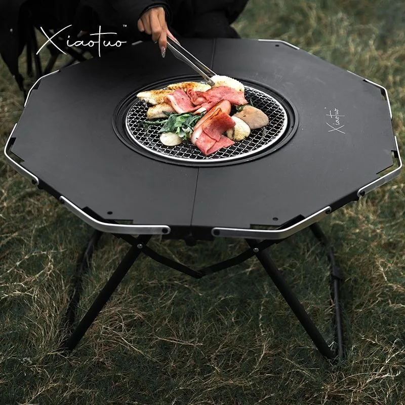 

Instant Fire Pit Table Fold Aluminum Camping BBQ Table No-Setup Pop-Up Foldable Camping Table Outdoor Furniture Mesa Plegable