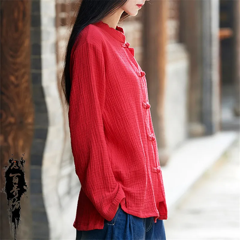 

Cotton and linen women's clothing retro zen stand-up collar button-up top cardigan jacket fashionable casual versatile simple te