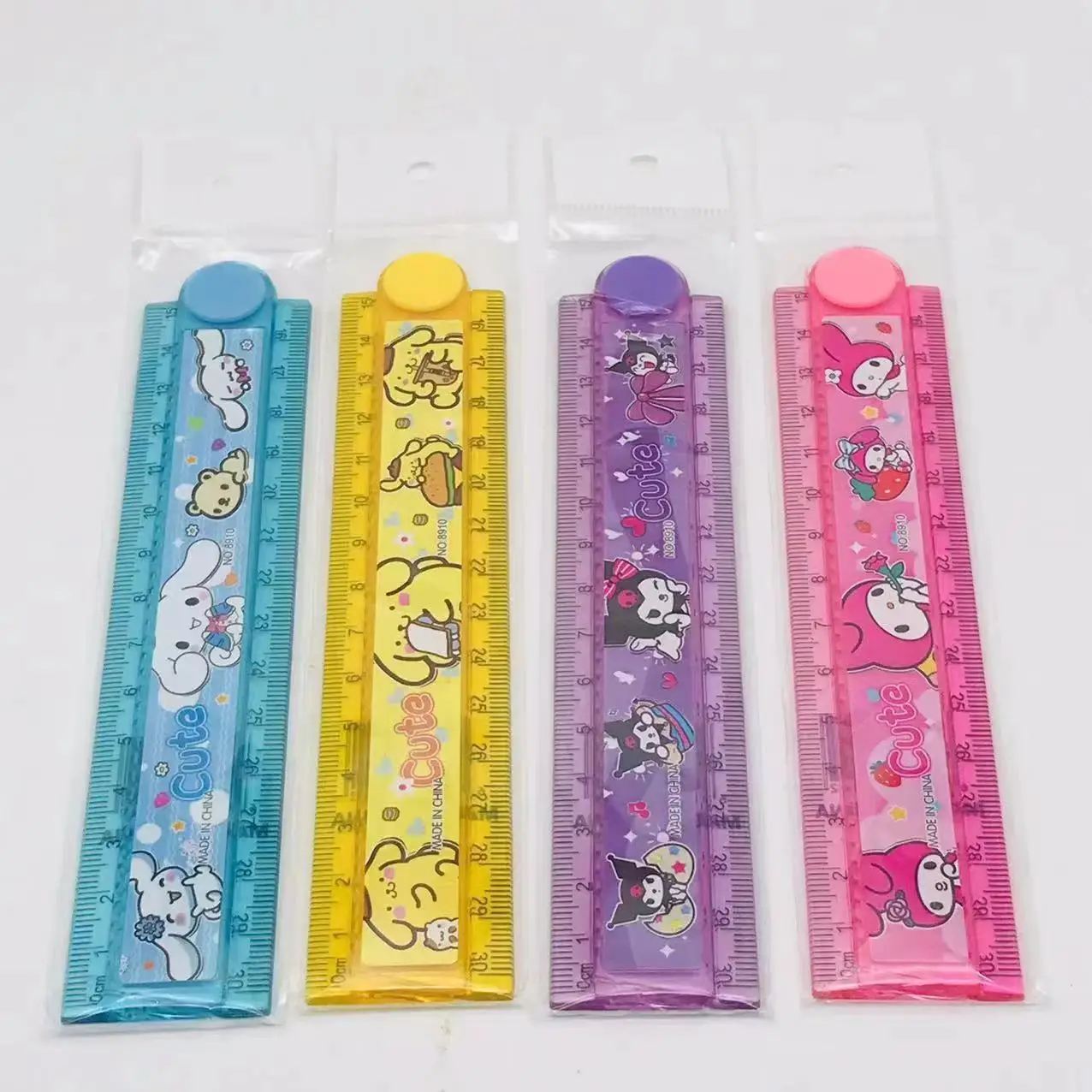 4pcs Sanrio Cartoon Kuromi Rotating Folding Ruler 30cm Kawaii Melody Cinnamoroll Student Multi Functional Ruler Stationery